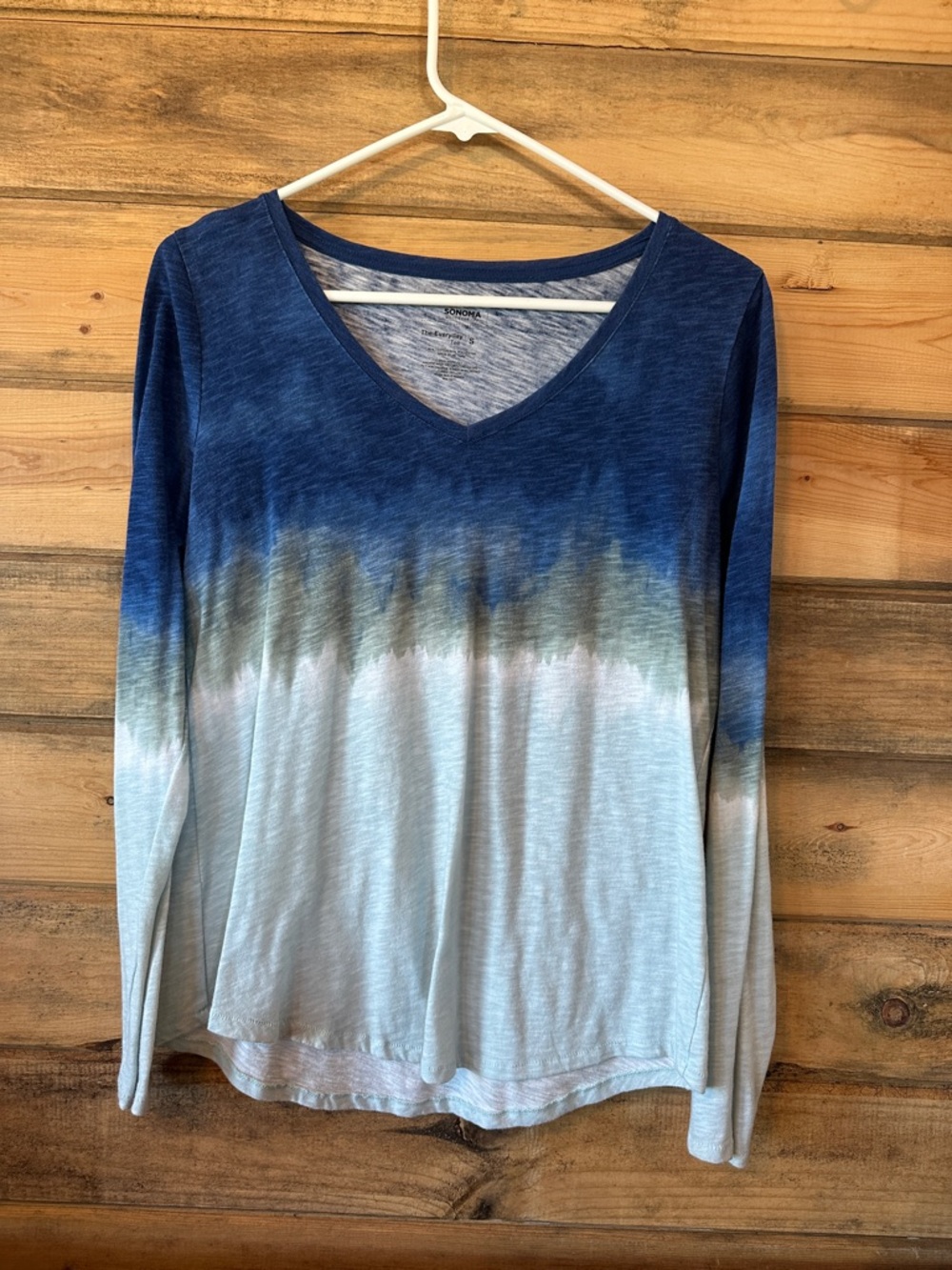 Sonoma V-Neck Long Sleeve Ombre Top - Blue, Light Gray